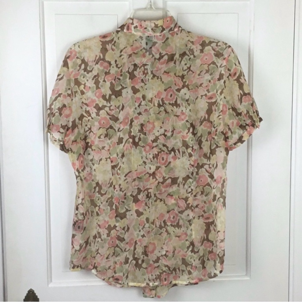 Ralph Lauren Floral Sheer Top Peach and Brown - Picture 3 of 5